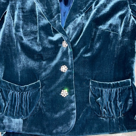 Vintage Banana Republic Turquoise Velour Blazer Size 12 - Picture 5 of 6